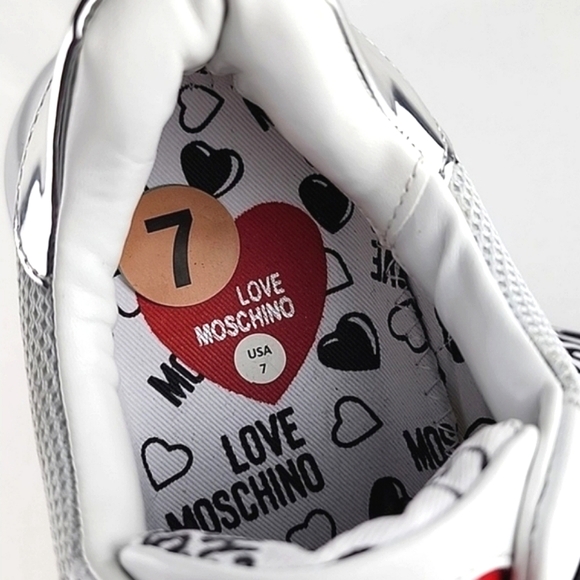 LOVE MOSCHINO Logo Women's White Chunky Slip On Sneakers Leather Logo Band Sz 38 - Picture 15 of 16